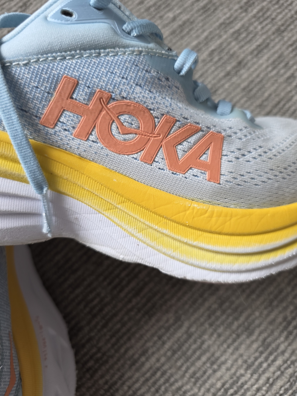 Hoka Bondi 8 Running Shoes - Light Blue, Yellow & Coral Accents - Picture 8 of 10